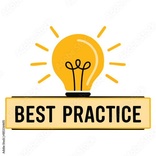 Best practice sign badge with bulb icon vector illustration suitable for business guidelines strategy education and professional development concept designs