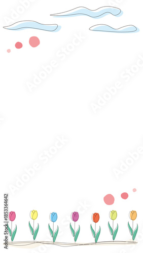 カラフルな花のフレーム　チューリップ　枠　フレーム