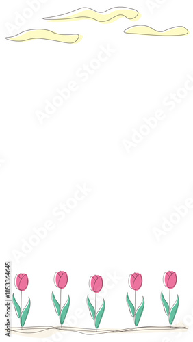 カラフルな花のフレーム　チューリップ　枠　フレーム