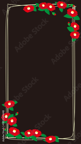 カラフルな花のフレーム　椿　枠　フレーム