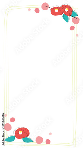 カラフルな花のフレーム　椿　枠　フレーム