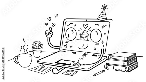 hand drawn vector illustrations of old robot old man and man with laptop