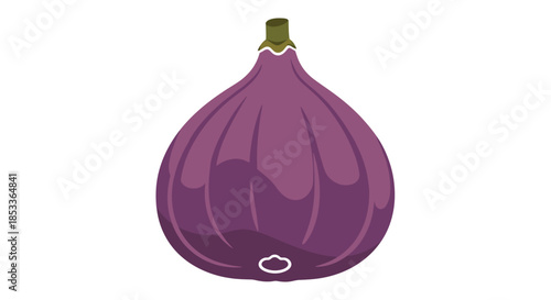 A vibrant purple eggplant with green stem on white background, illustration of fresh vegetable