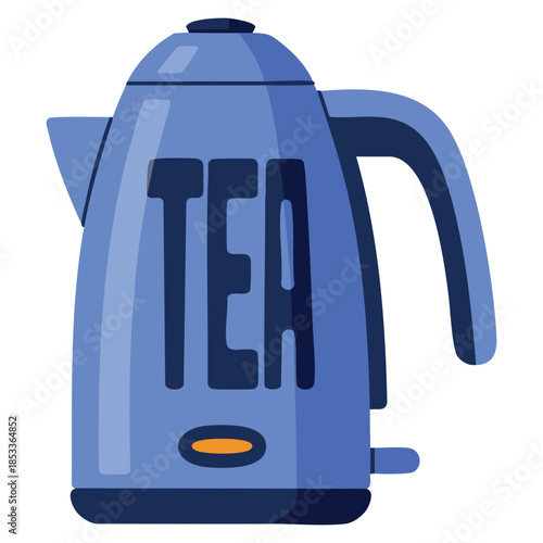 Blue electric kettle household kitchen appliance flat style vector illustration on white background ideal for kitchen decor modern cooking and home essentials