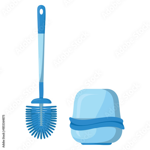 Blue toilet brush with stand vector illustration isolated on white background ideal for cleaning hygiene household office bathroom and sanitation themed artwork
