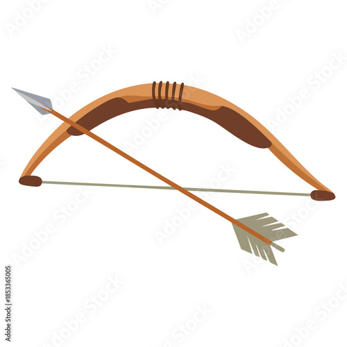 Bow and arrow old style vector illustration on white background suitable for historical weapon design hunting theme or retro archery creative artwork