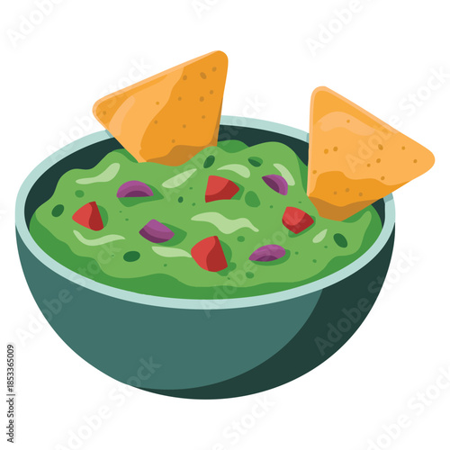 Bowl of guacamole with tortilla chips vector illustration isolated perfect for Mexican cuisine appetizer food packaging culinary menu or snack themed designs