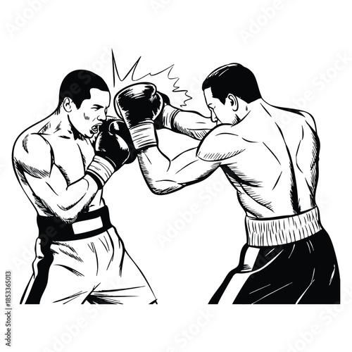 Boxing fight fresh punches sketch black and white vector illustration hand drawn clipart perfect for sports action design or athletic themed artwork