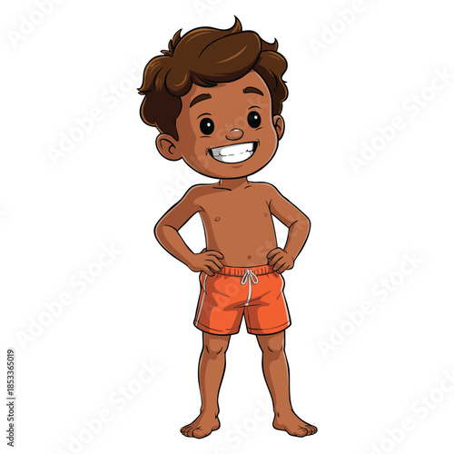 Boy beach illustration on white background ideal for summer fun vacation seaside kids theme or playful cartoon creative artwork