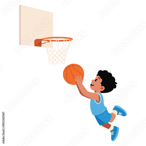 Boy kid playing basketball at sport lesson vector illustration perfect for youth sports activity education class and athletic themed design concepts