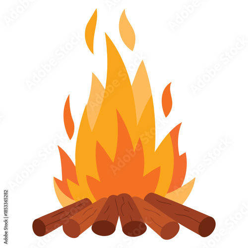 Burning bonfire with wood outdoor nature picnic cartoon vector illustration ideal for camping adventure forest fire or cozy outdoor themed design