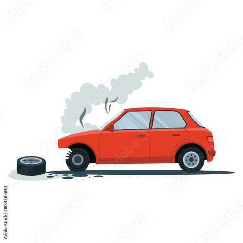 Car and transportation issue with a wheel vector illustration flat style perfect for automotive problem solving repair service or technical concept designs