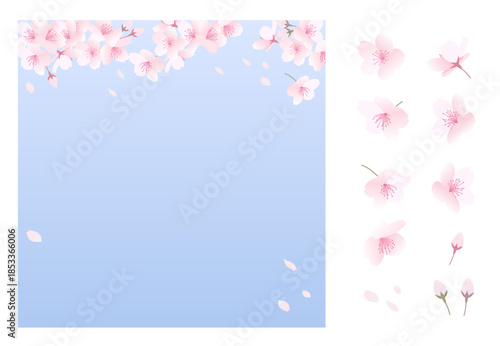 春のセールのバナーテンプレート素材　桜と青い背景（桜は動かせます）