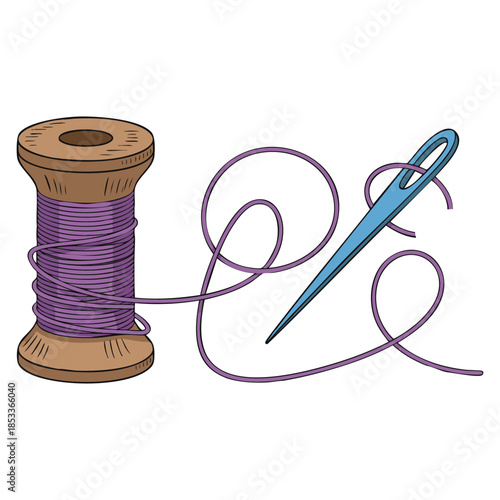 Cartoon style needle and thread clipart vector illustration isolated ideal for sewing craft textile DIY project or creative educational themed visuals