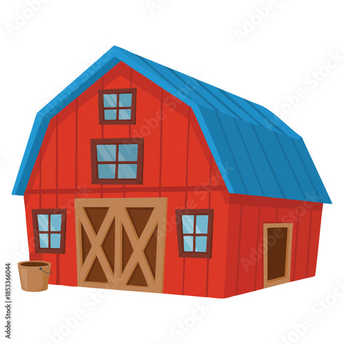 Cartoon style red barn vector illustration of traditional American agricultural rural building suitable for countryside farm architecture and design concepts