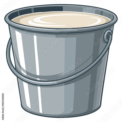 Cartoon vector goat milk steel bucket icon with food splash illustration perfect for nature dairy mammal and farm themed creative design