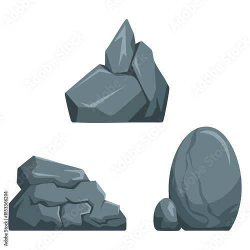 Cartoon vector illustration of gray boulders rock stones set suitable for landscape design natural building material and garden decoration themed visuals