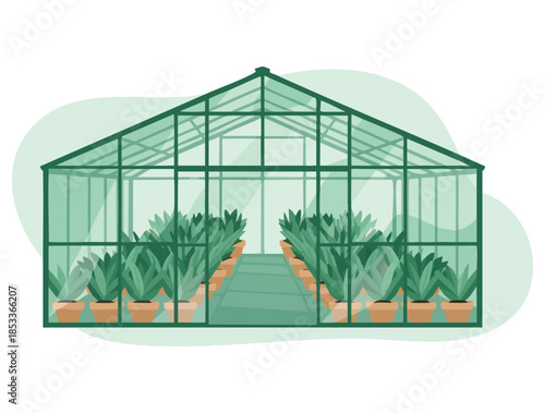 Cartoon vector illustration of greenhouse with glass walls perfect for agricultural building farm plant cultivation or gardening themed creative artwork