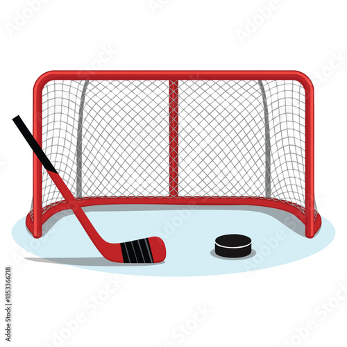 Cartoon vector illustration of hockey goal stick and puck color design suitable for ice hockey sports children activity or athletic game themed artwork