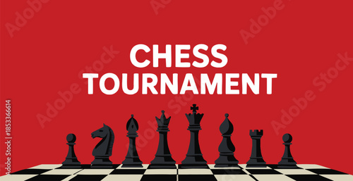 Chess tournament poster featuring chess board with pieces arranged for gameplay suitable for strategy competition artwork intellectual sport design and gaming illustration