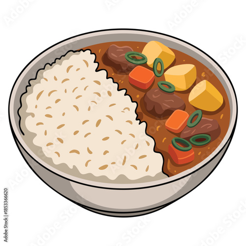 Chicken katsu with Japanese curry vector illustration isolated perfect for Asian cuisine menu design culinary packaging and traditional Japanese food artwork