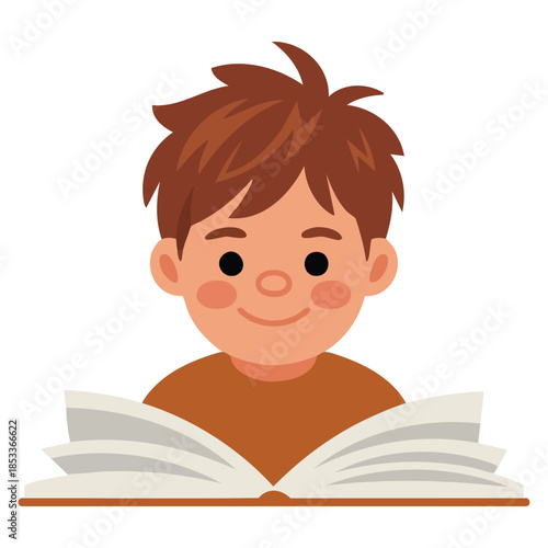 Child character reading education book isolated on white background education concept ideal for school study materials and learning themed visuals