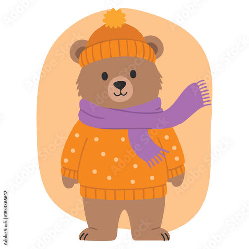 Childish illustration of brown bear in polka dotted sweater vector artwork perfect for storybook designs kids greeting cards or playful animal cartoon graphics