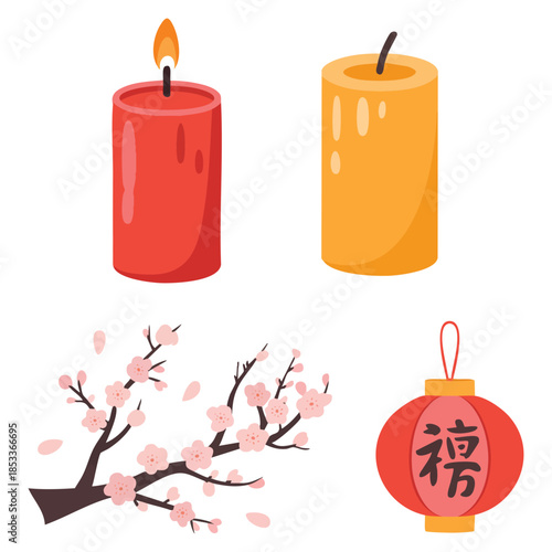 Chinese national objects and attributes vector set illustration perfect for travel tourism culture and heritage themed creative design projects
