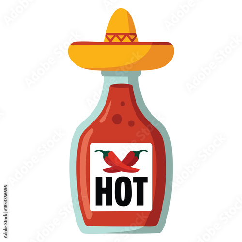 Chili sauce hot and spicy in glass bottle with label and cap vector illustration suitable for food packaging menu design or culinary condiment themed creative artwork