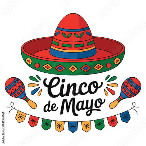 Cinco de mayo card template with red hat and colorful flags illustration festive design perfect for celebration mexican theme or holiday creative artwork
