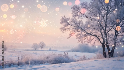 Soft dreamy New Year background, glowing particles, pastel colors, gentle atmosphere