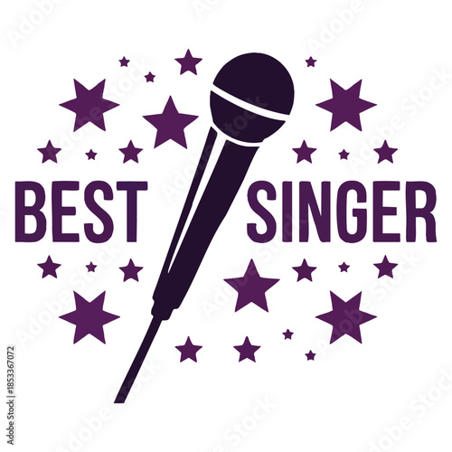 Achievement badge best singer award vector illustration with star shaped microphone emblem ideal for song contest event celebration or music recognition designs