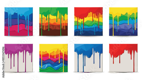 Colorful abstract paint drips on canvas with vibrant rainbow hues