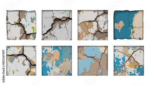 Collection of cracked and weathered textures with peeling paint