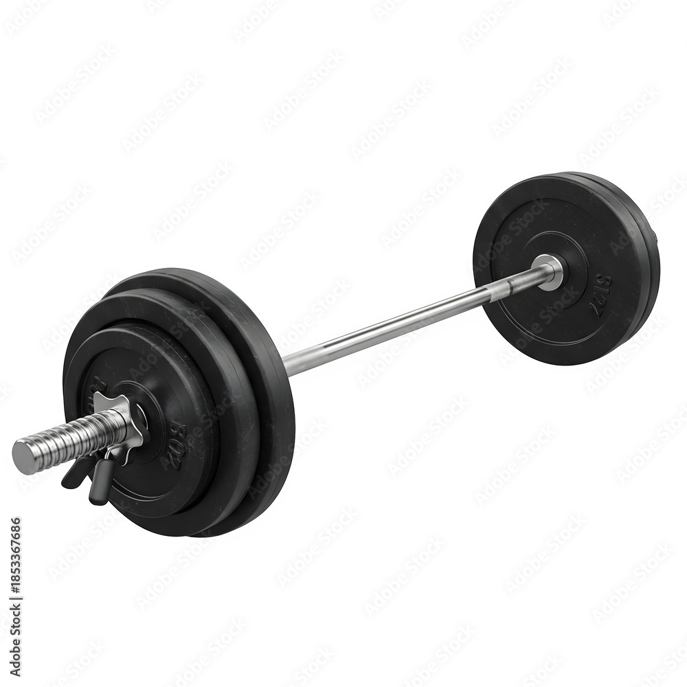 Naklejka premium Barbell with weight plates isolated on transparent background