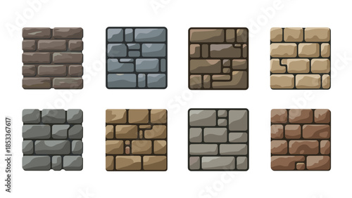 Collection of various stone wall textures in different colors