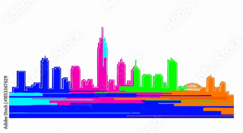 Colorful Abstract Cityscape Skyline with Modern Buildings.
