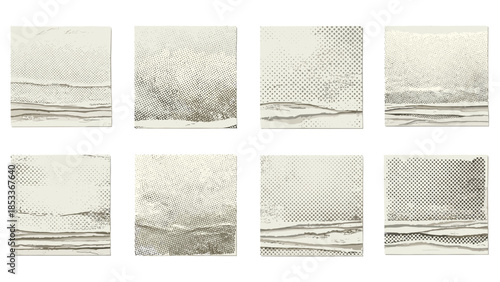 Set of eight textured abstract backgrounds in grayscale tones