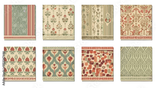 Collection of vintage floral patterns with intricate designs