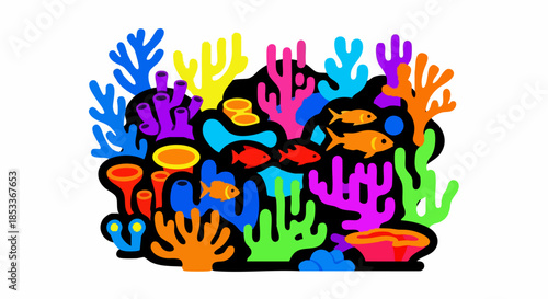 Vibrant Coral Reef Ecosystem with Colorful Corals and Fish.