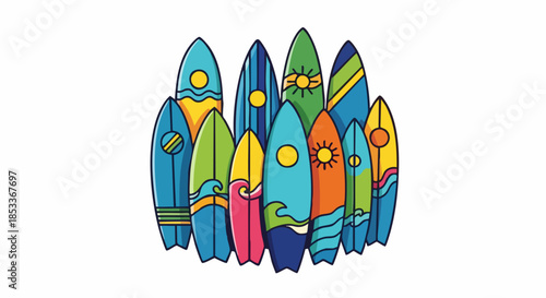 Colorful Variety of Surfboards.