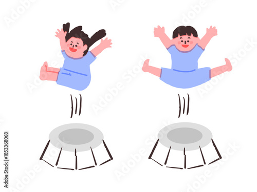 トランポリンをしている子供のイラスト