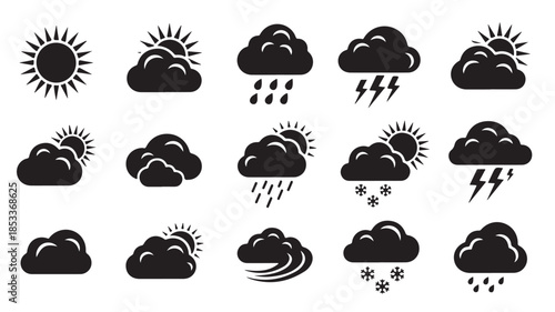 Weather Forecast Icons Set with Clouds and Sun