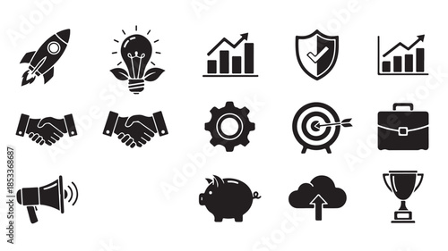Business Icons Set with Marketing and Finance Symbols