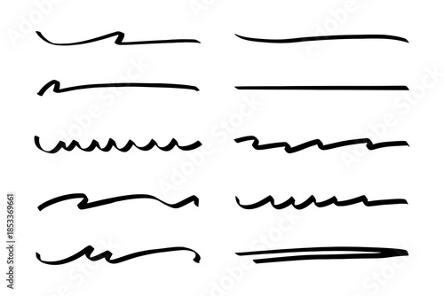 Fotografie Set of hand drawn black marker brush strokes and underline swoops