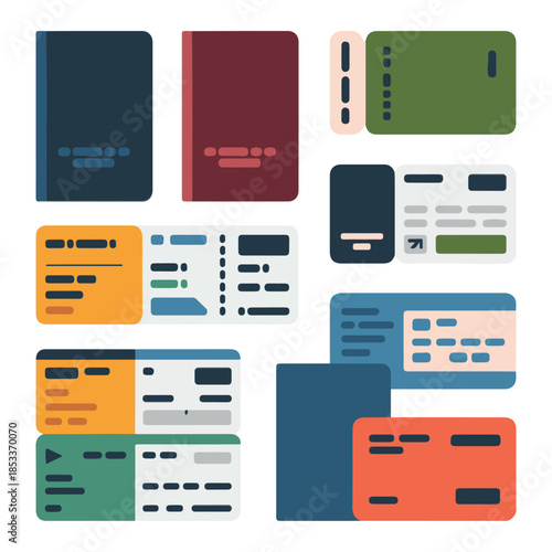 Collection of Flat Design Tickets and Documents in Various Colors travel boarding