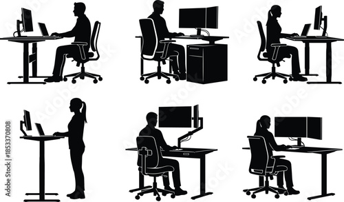 Diverse Business People Silhouette Set Featuring Professional Men and Women Corporate Leaders Workers and Wheelchair Users for Inclusive Workplace Office Graphics