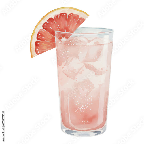 Grapefruit Rosé Fizz Watercolor Cocktail Illustration Isolated on White Background
