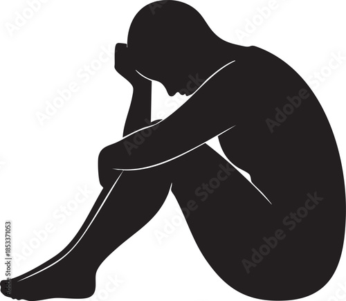 Depressed person sitting alone silhouette representing sadness mental struggle