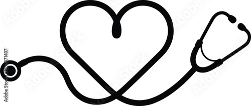 Medical stethoscope heart shape vector illustration, healthcare and medicine concept, hospital tool symbol, doctor equipment design, cardiology and love care icon